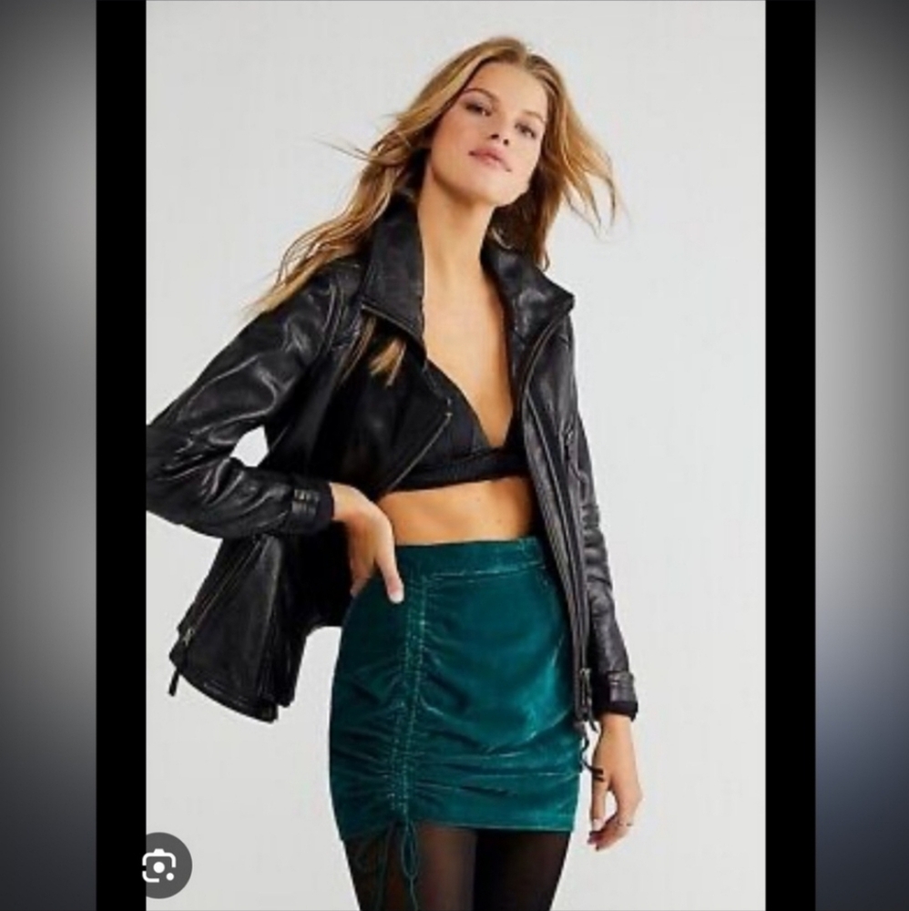 Free People Vivienne Velvet Mini Skirt Emerald Green 4